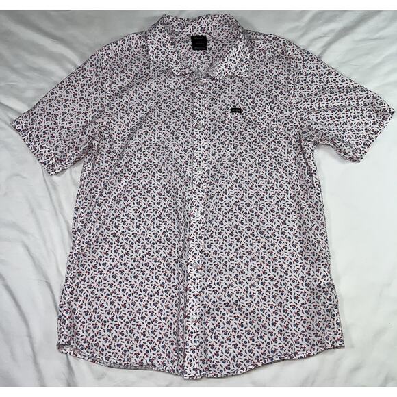 RVCA Shirt Mens Size L White Floral Button Up Short Sleeve Casual Regular Fit - Picture 1 of 12
